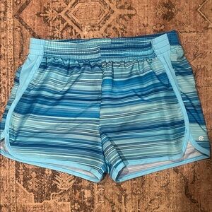 Champion Women's Aqua Striped Athletic Shorts built undies sz L XL